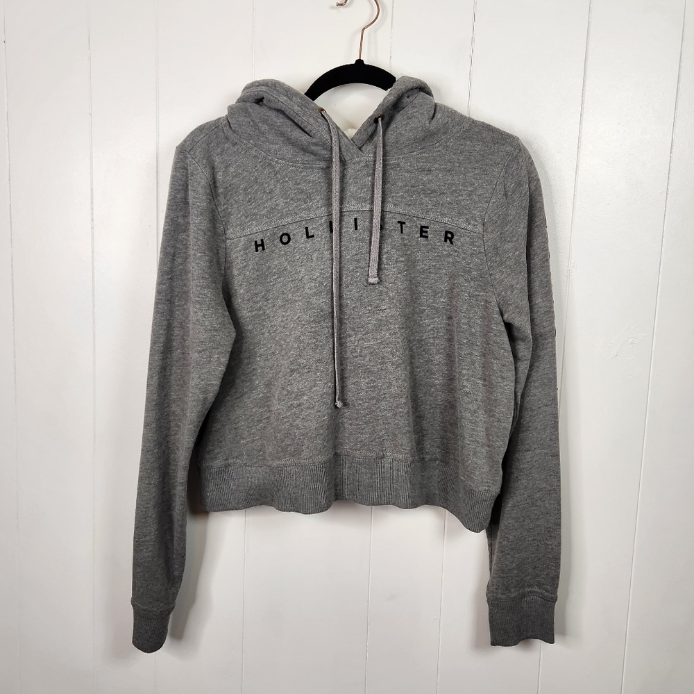 Hollister Cropped Oversized Sweatshirt Hoodie Sherpa Teddy Hood Size Large Comfy - Picture 1 of 8